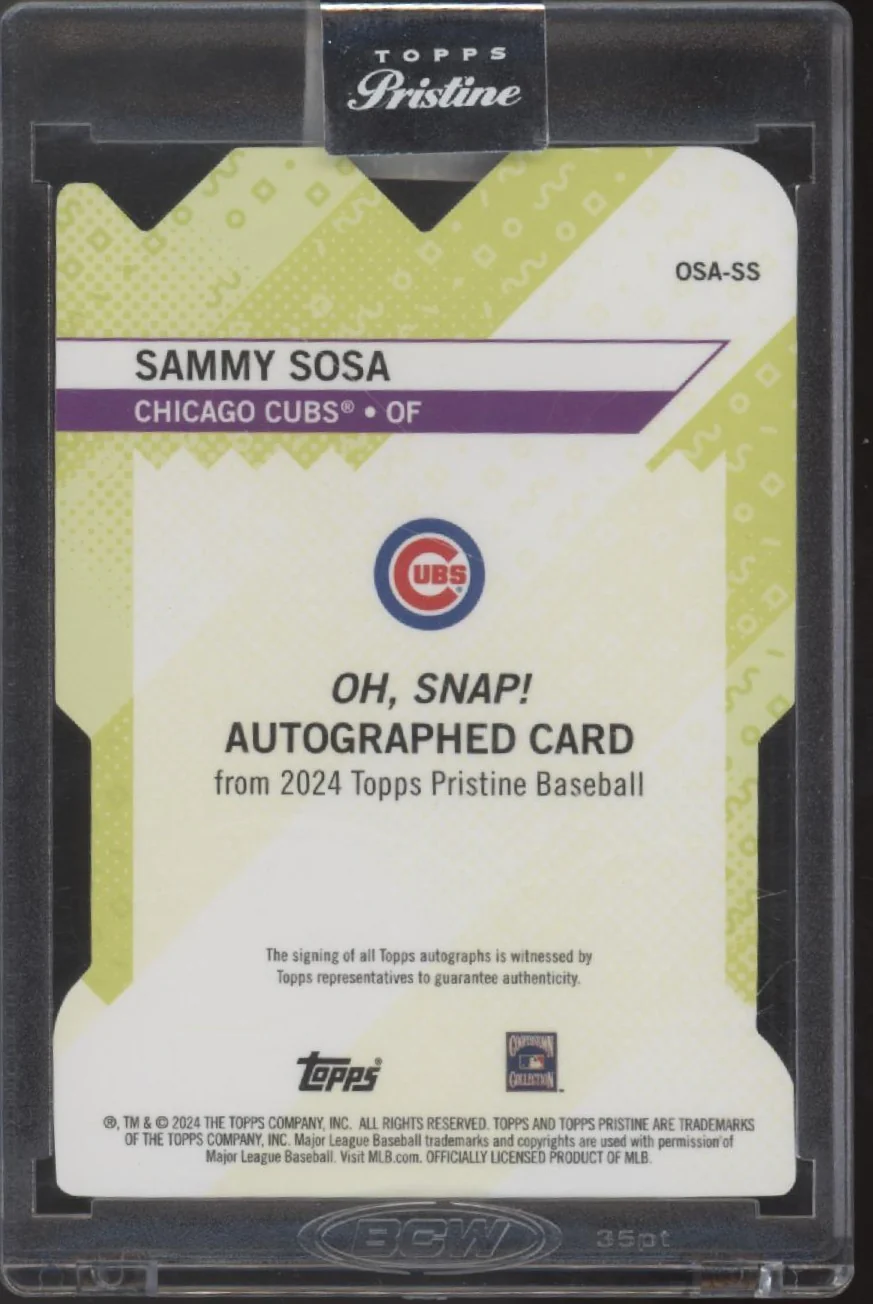 Sammy Sosa 2024 Topps Pristine Oh Snap! Die-Cut Gold Refractor Auto 33/50 - Image 2