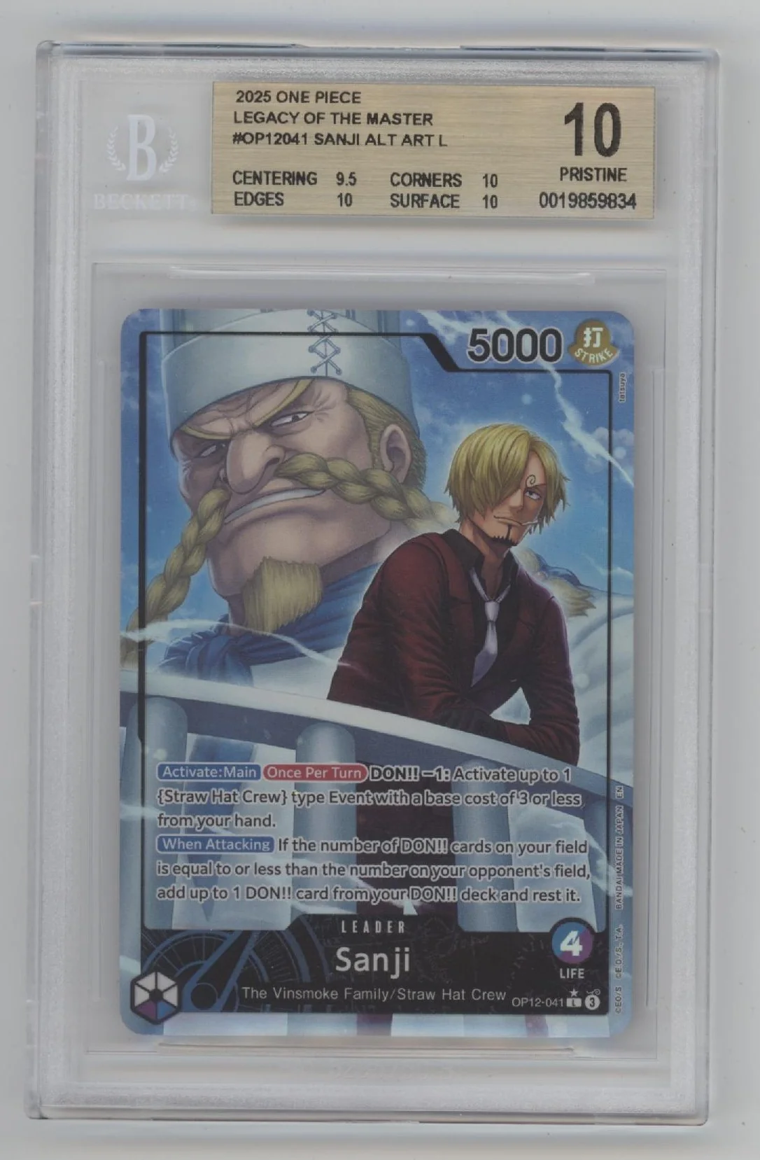 Sanji One Piece Card Game OP12 Alternate Art #041 Beckett 10 Pristine