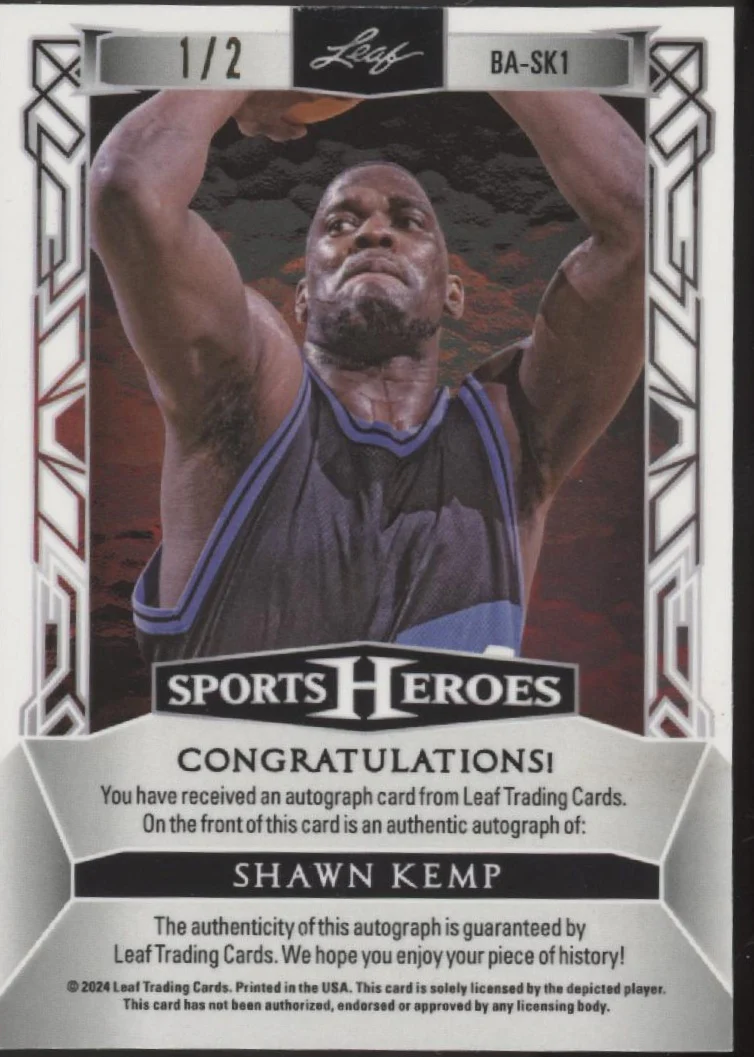 Shawn Kemp 2024 Leaf Sports Heroes Gold Refractor Auto 1/2 #BA-SK1 - Image 2