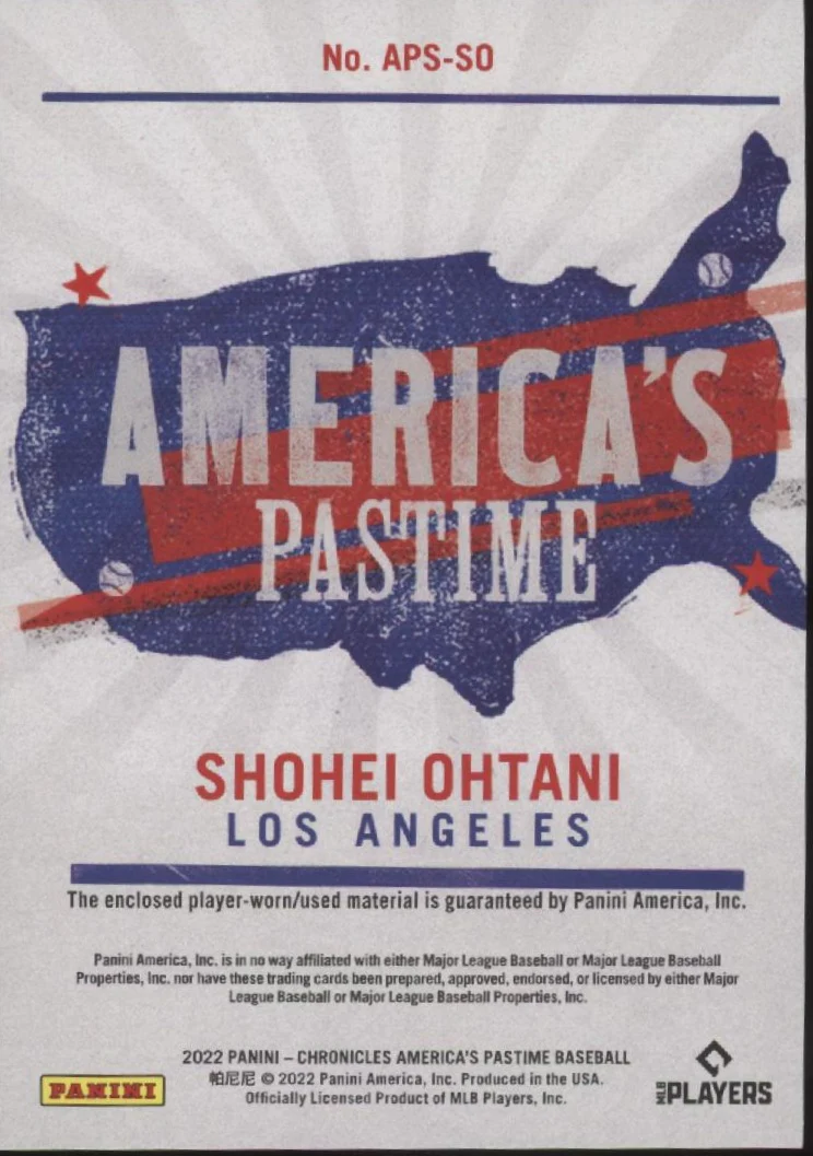 Shohei Ohtani 2022 Panini Chronicles America's Pastime Swatch #APS-SO - Image 2