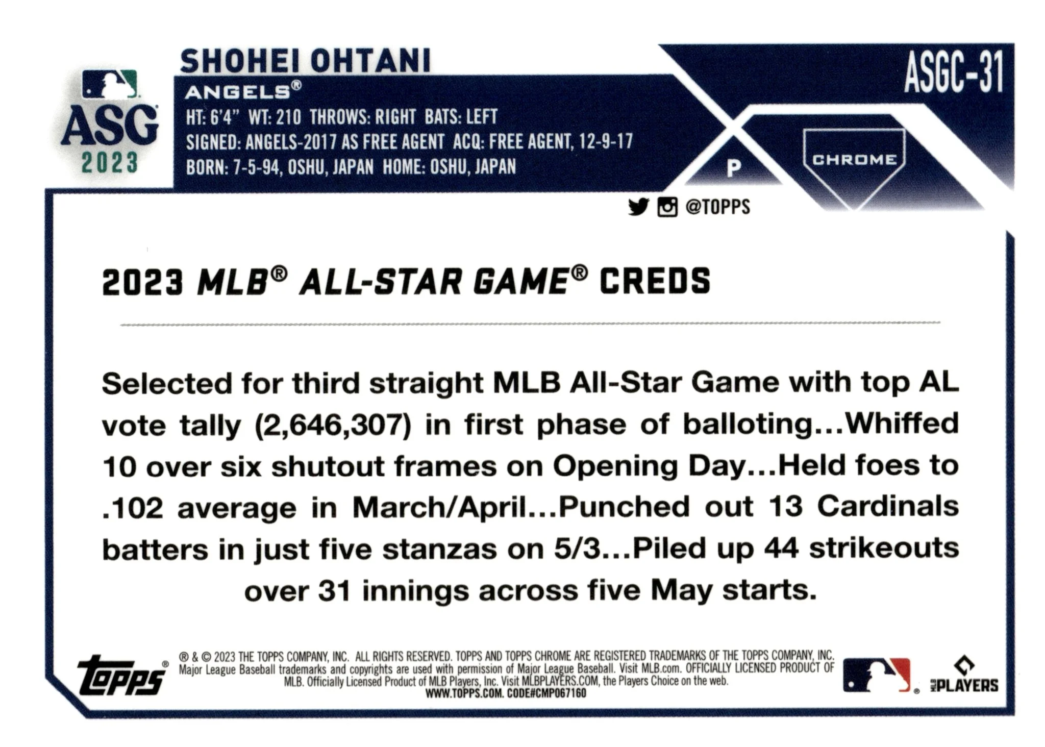 Shohei Ohtani 2023 Topps Chrome All Star Game Refractor #ASGC-31 - Image 2