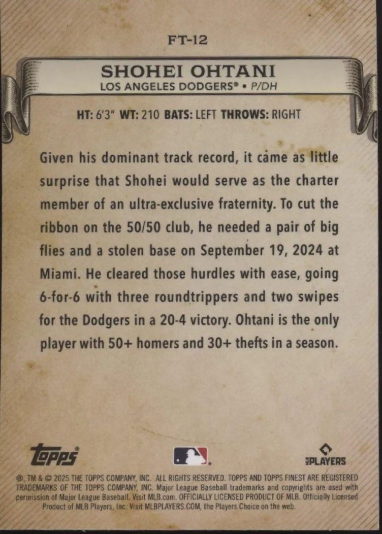 Shohei Ohtani 2025 Topps Finest Timelines #FT-12 - Image 2
