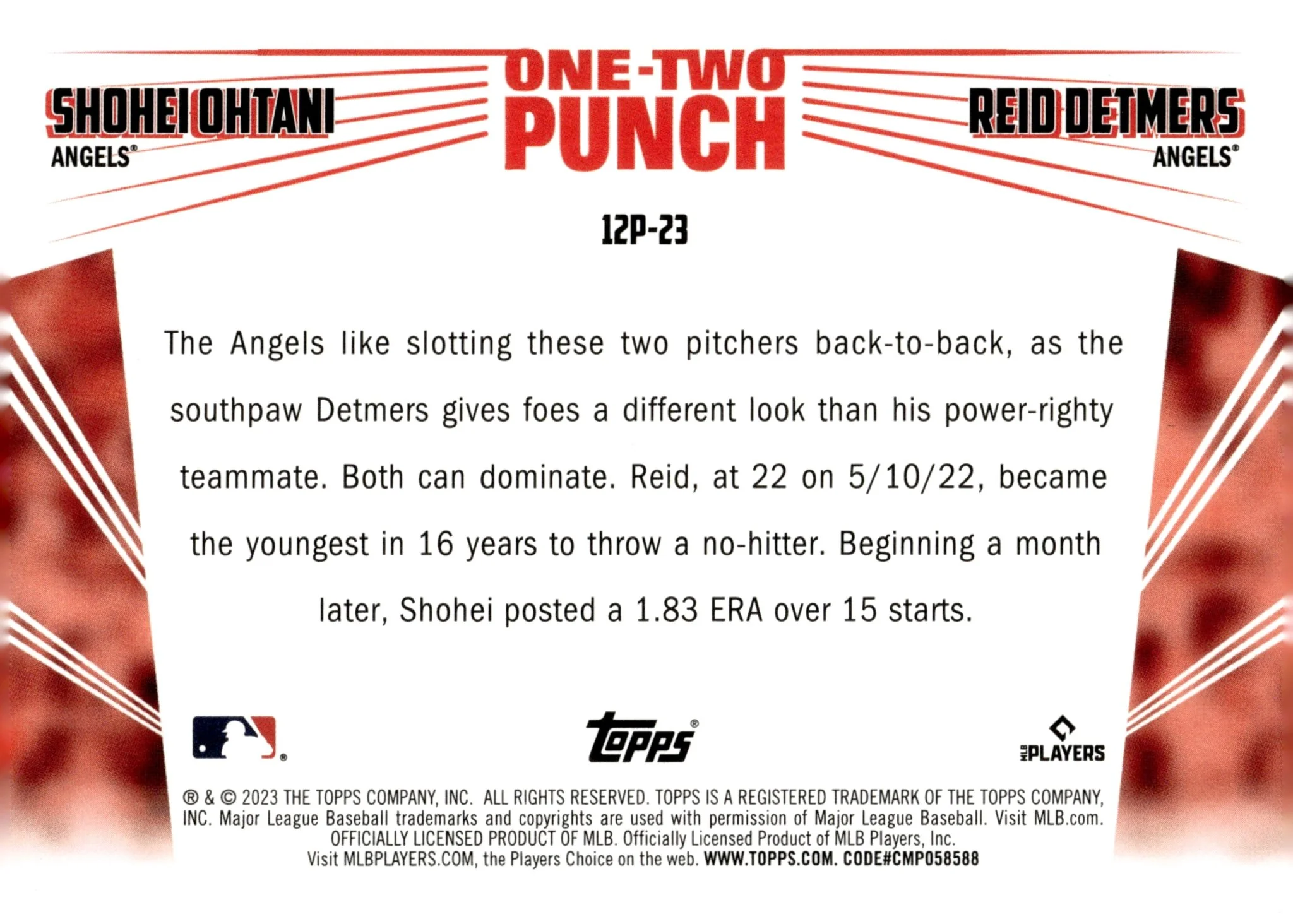 Shohei Ohtani / Reid Detmers 2023 Topps Series 1 One-Two Punch #12P-23 - Image 2