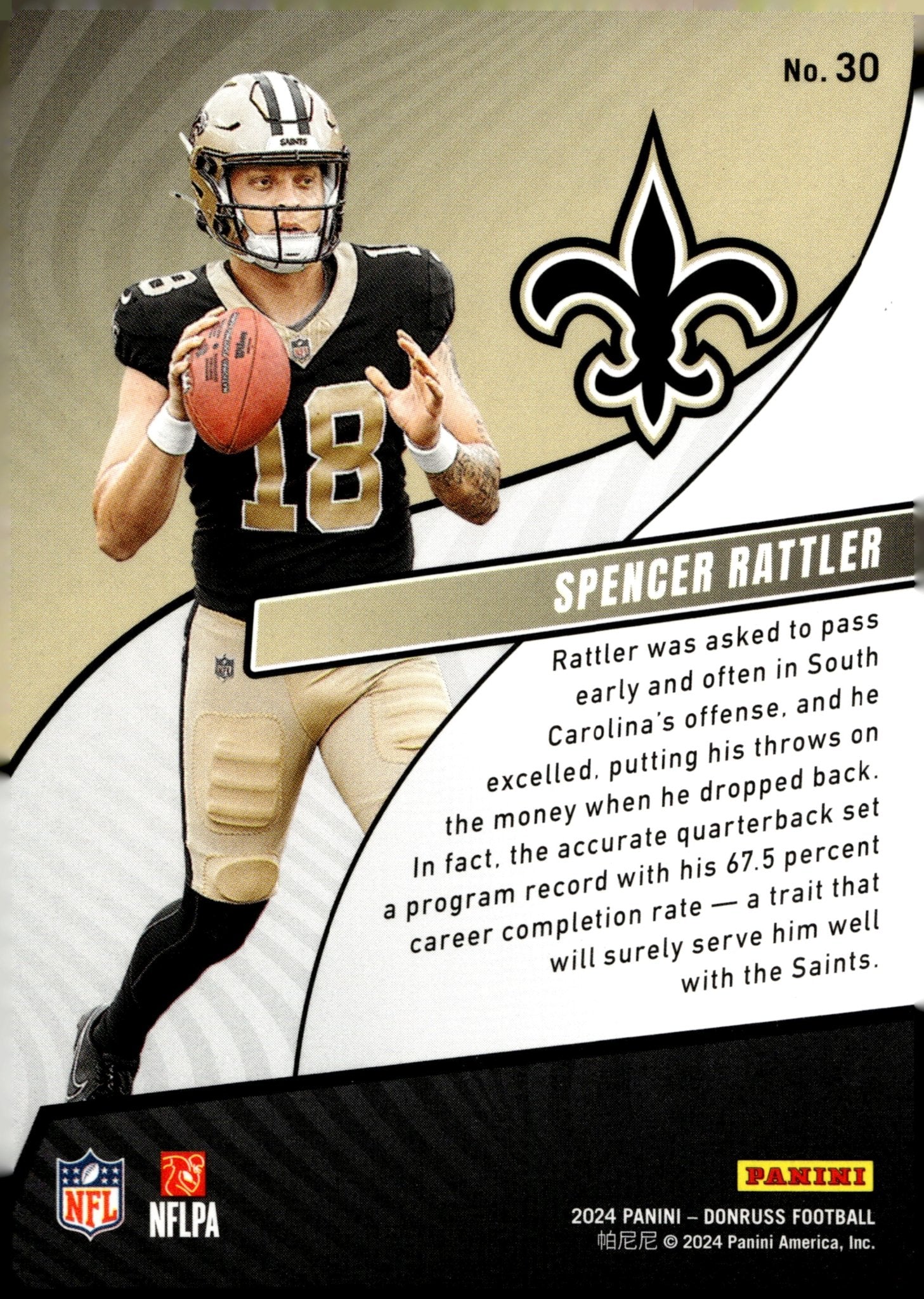 Spencer Rattler 2024 Panini Donruss Rookie Revolution RC #30 - Image 2