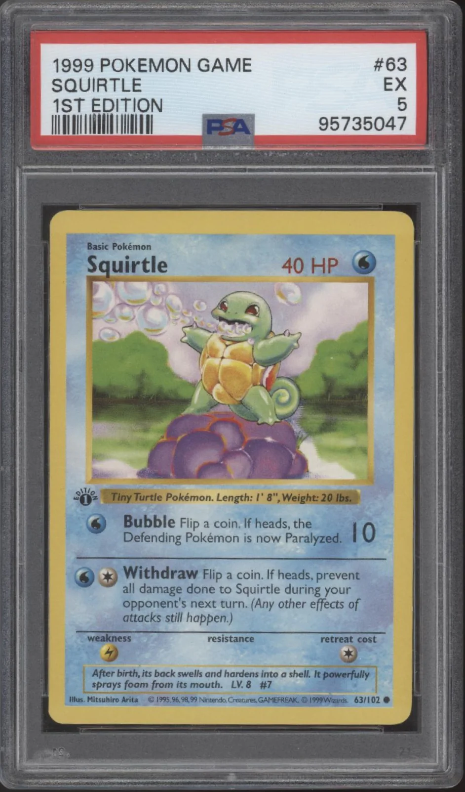 Squirtle Pokemon Base Set 1st Edition #63 PSA 5