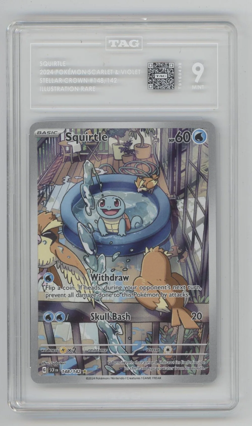 Squirtle Pokemon Stellar Crown Illustration Rare #148 TAG 9