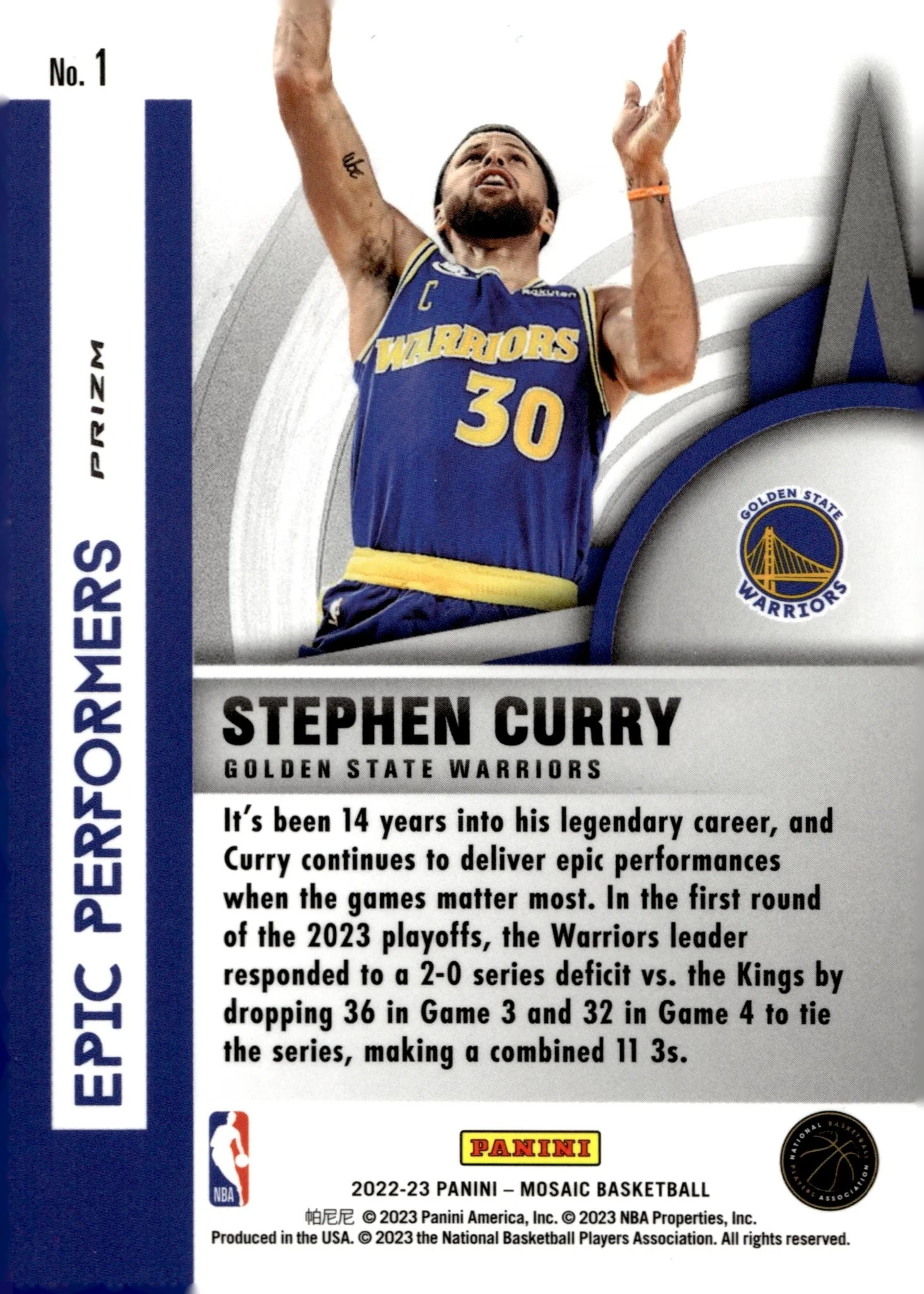 Stephen Curry 2023-24 Panini Mosaic Epic Performers Prizm #1 - Image 2