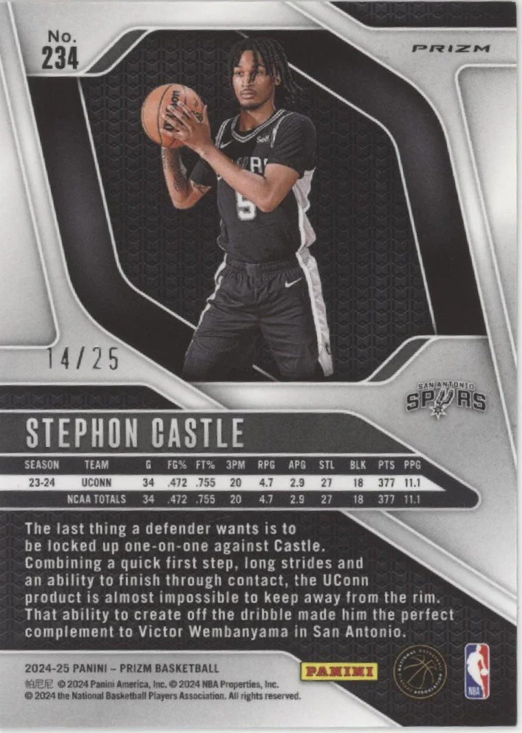 Stephon Castle 2024-25 Panini Prizm Green Pulsar Prizm RC 14/25 #234 - Image 2