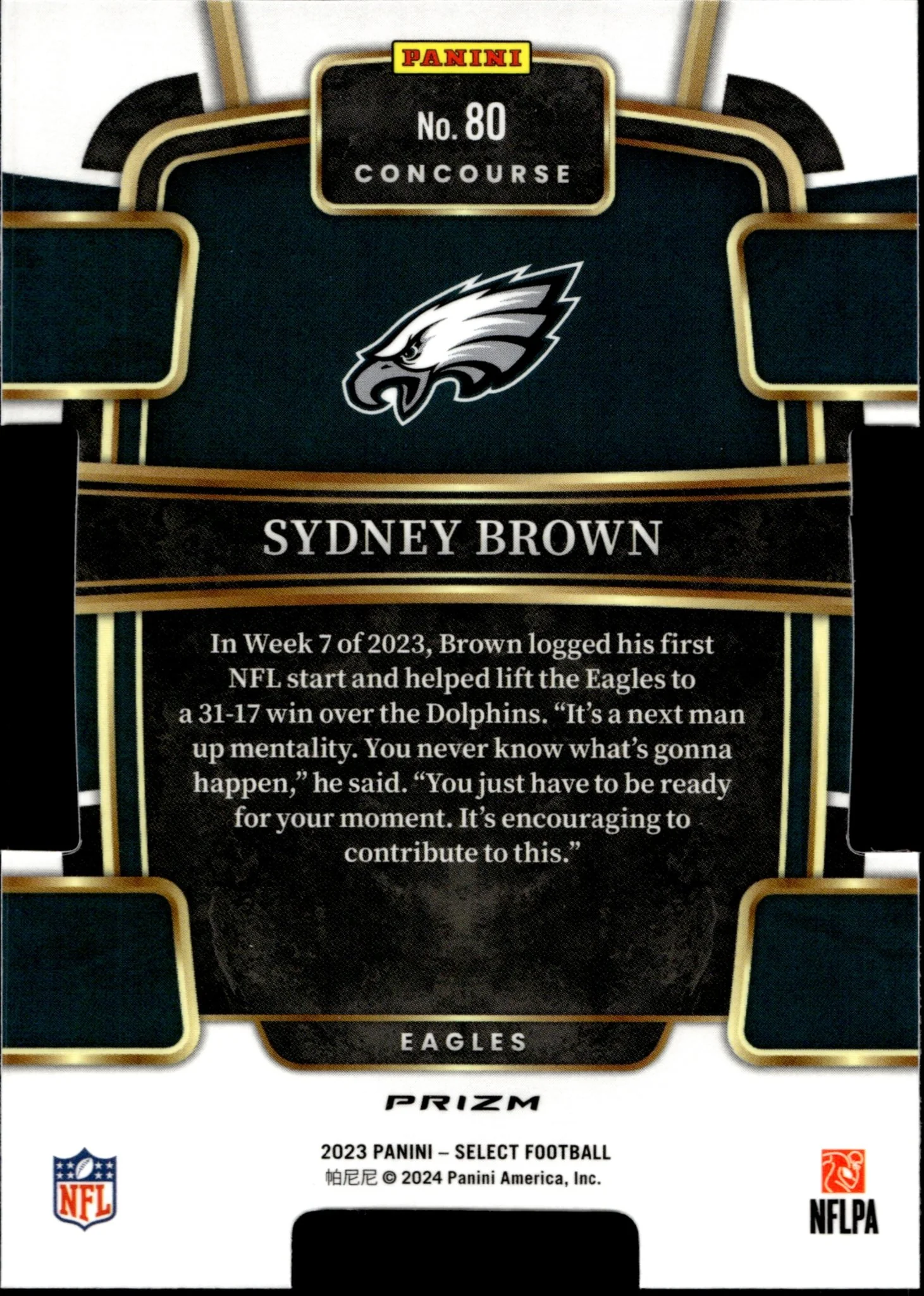 Sydney Brown 2023 Panini Select Die-Cut Red White & Blue Prizm RC #80 - Image 2