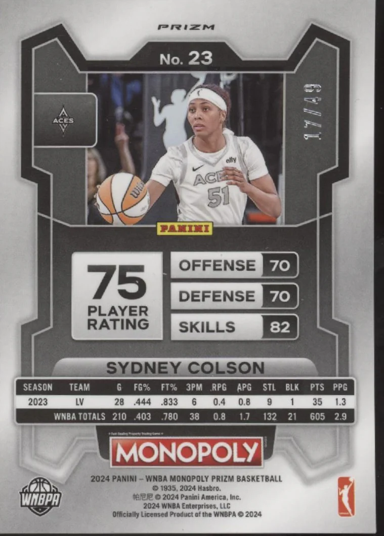 Sydney Colson 2024 Panini WNBA Monopoly Prizm Gold Prizm 17/49 #23 - Image 2