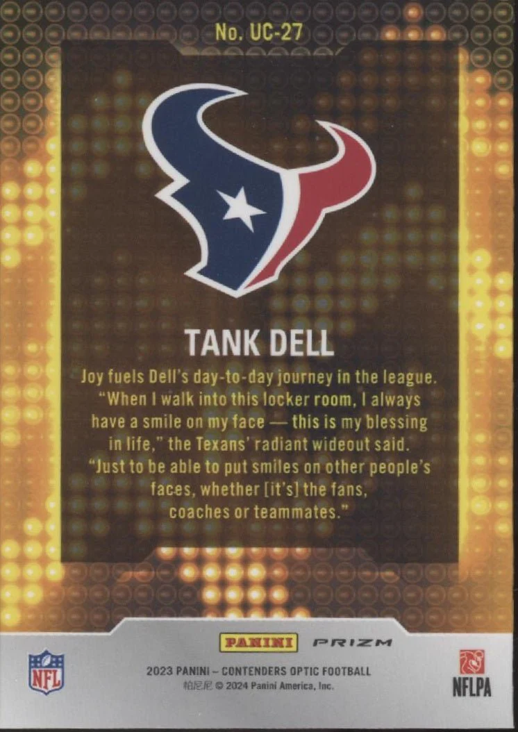 Tank Dell 2023 Panini Contenders Optic Up & Coming Prizm RC #UC-27 - Image 2