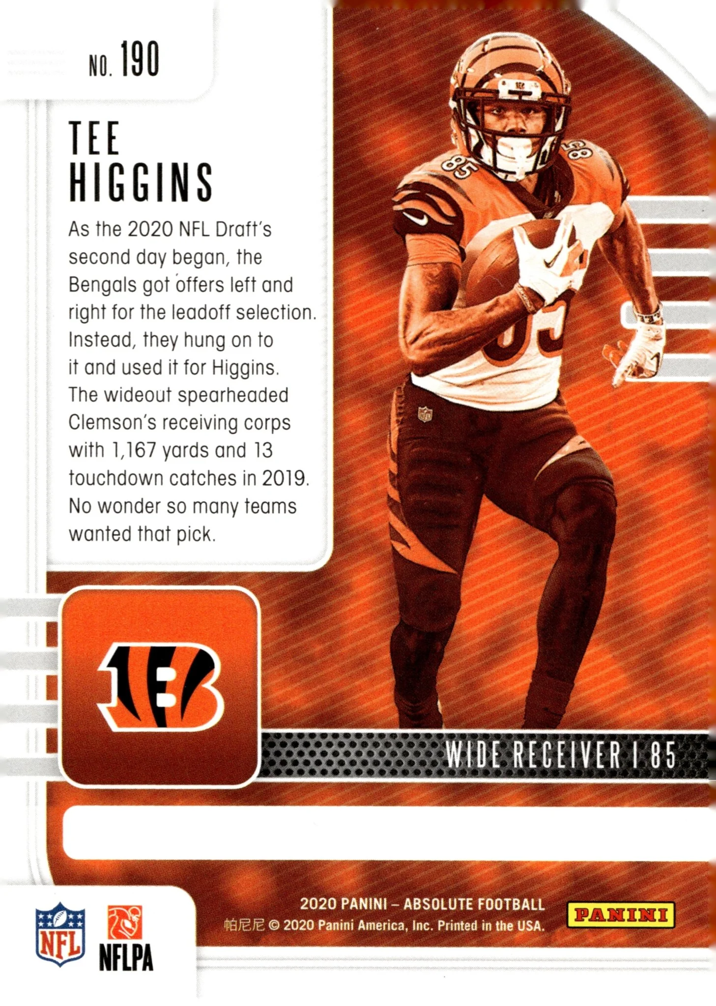 Tee Higgins 2020 Panini Absolute RC #190 - Image 2