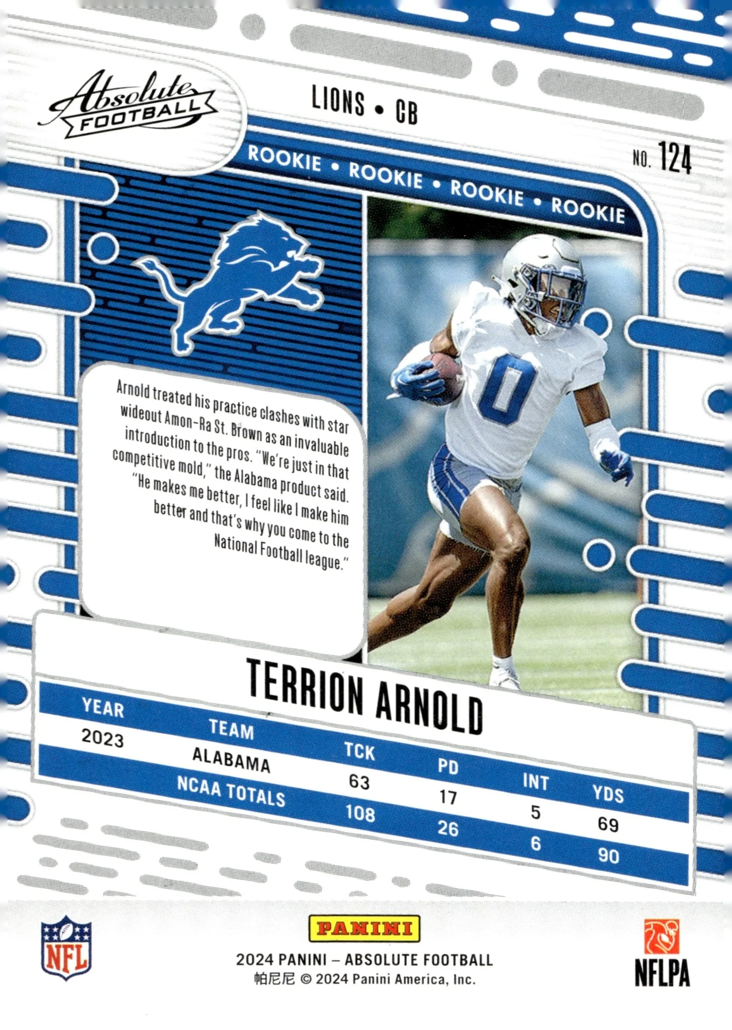 Terrion Arnold 2024 Panini Absolute Orange Mosaic RC 055/299 #124 - Image 2