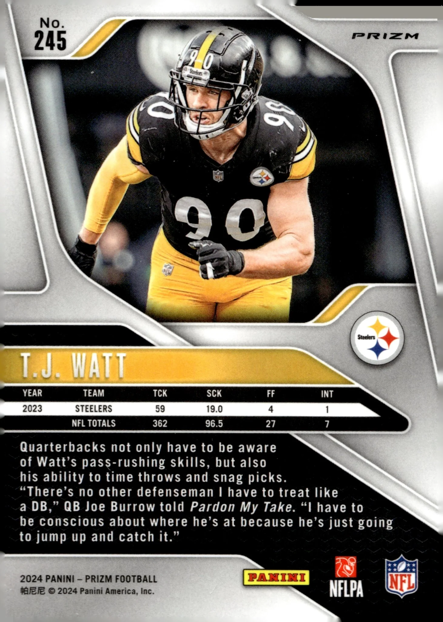 TJ Watt 2024 Panini Prizm Silver Prizm #245 - Image 2
