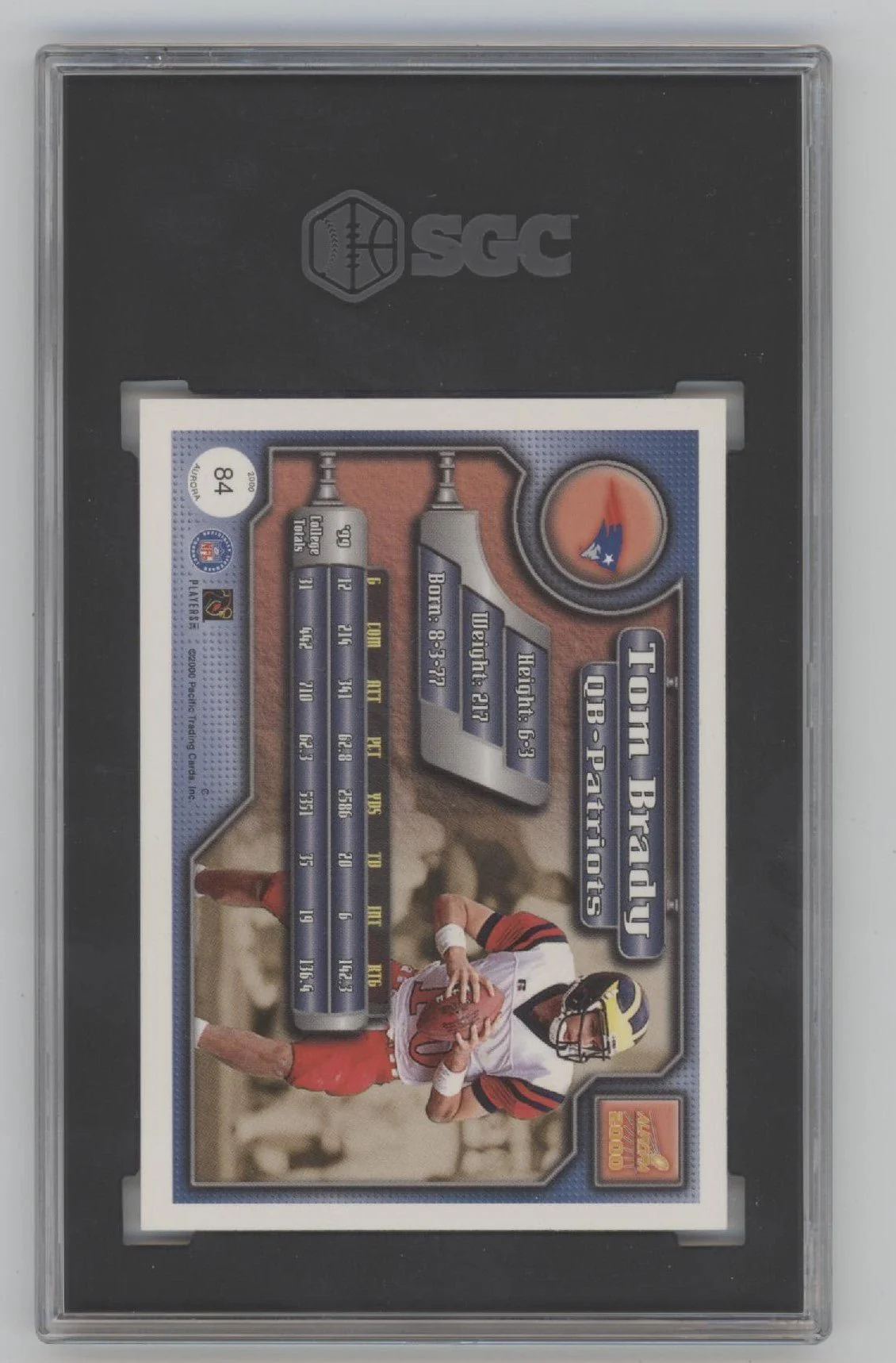 Tom Brady 2000 Pacific Aurora RC #84 SGC 8 - Image 2