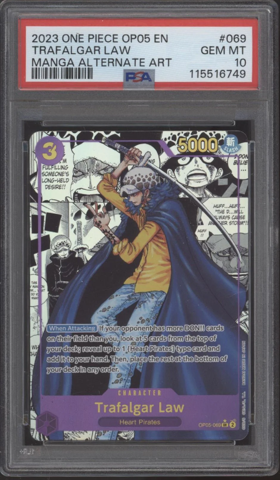 Trafalgar Law One Piece Card Game Awakening New Era Manga Alt Art #069 PSA 10 #1
