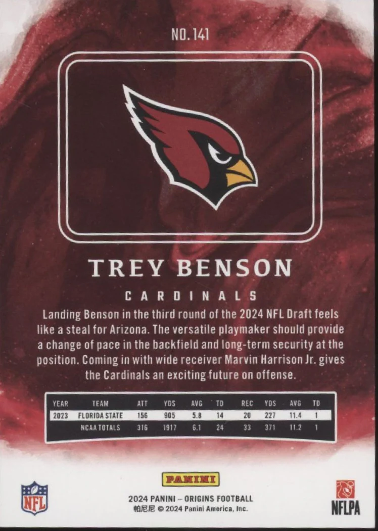 Trey Benson 2024 Panini Origins Red RC 243/299 #141 - Image 2