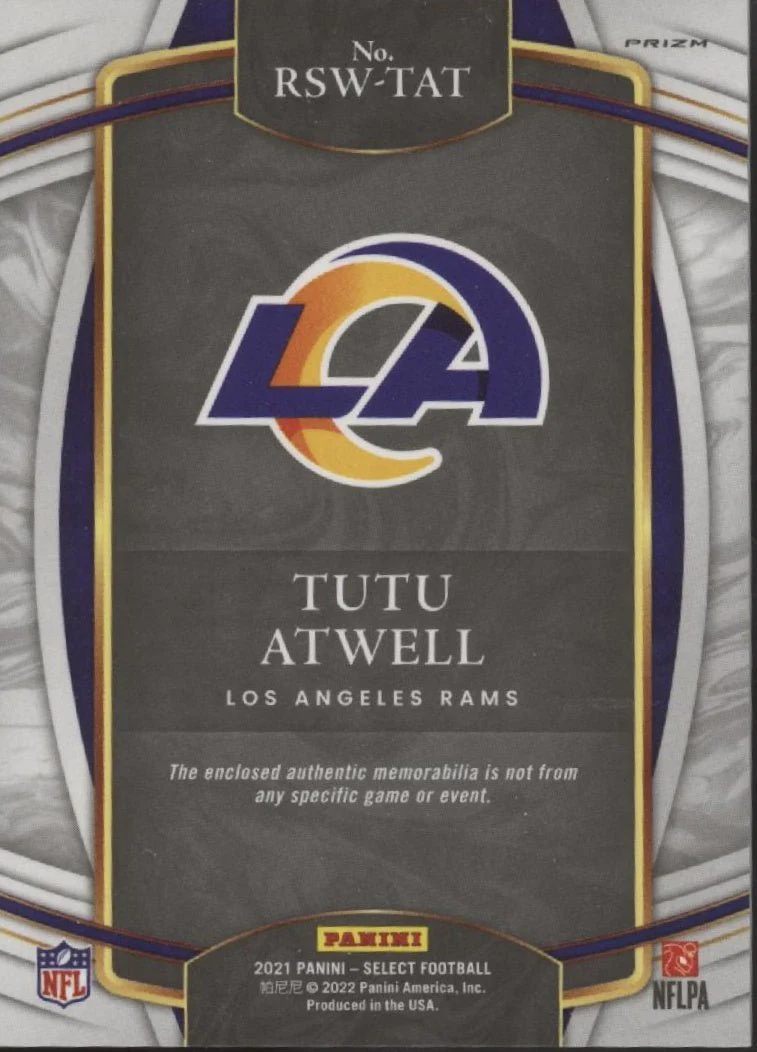 Tutu Atwell 2021 Panini Select Red Prizm Swatch RC #RSW-TAT - Image 2