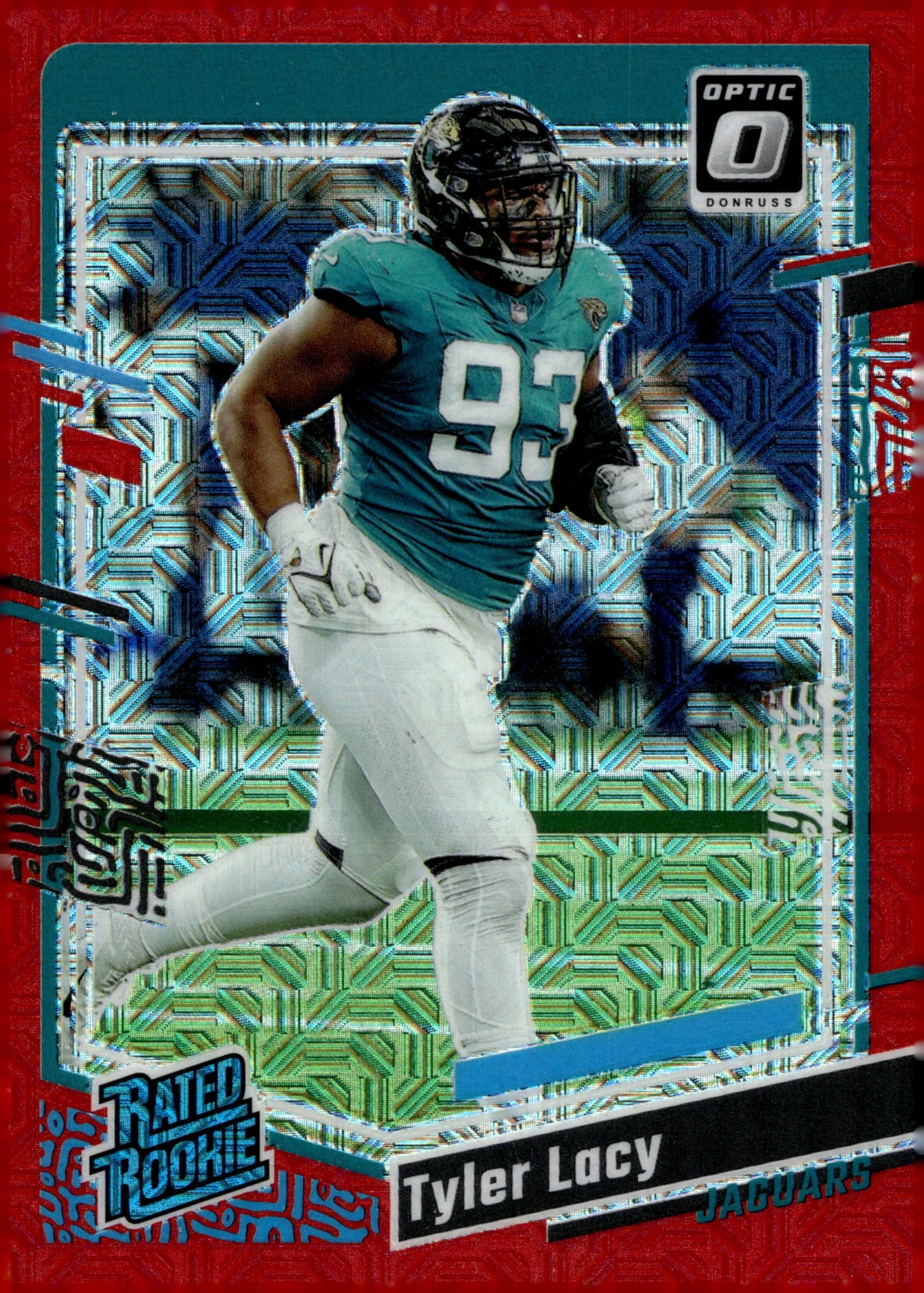 Tyler Lacy 2023 Panini Donruss Optic Rated Rookie Red Mojo Prizm RC #253