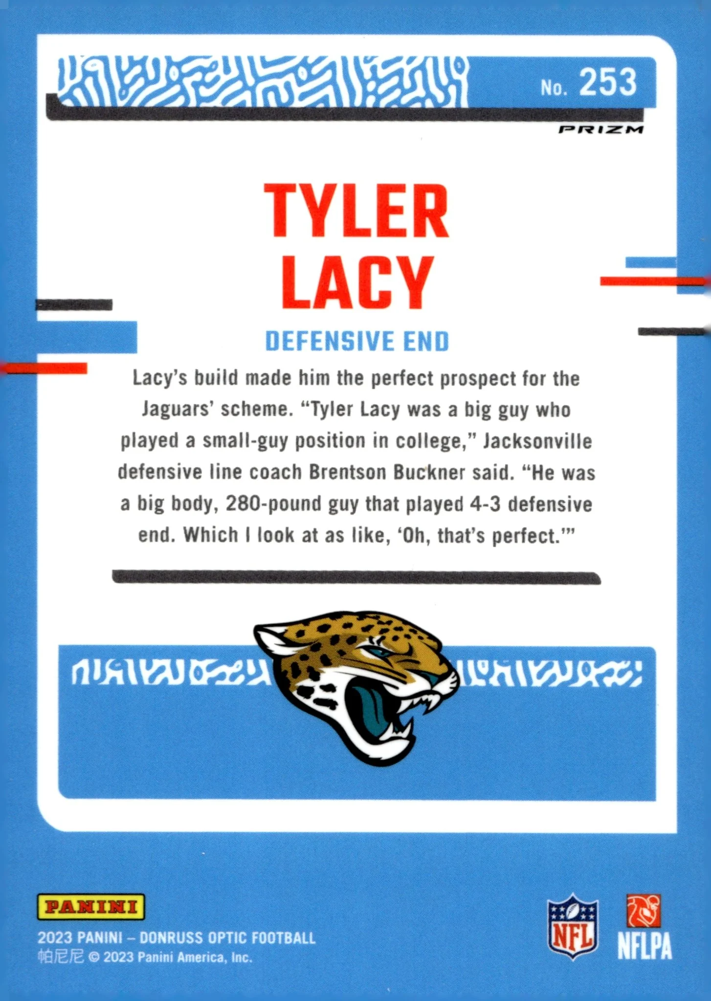 Tyler Lacy 2023 Panini Donruss Optic Rated Rookie Red Mojo Prizm RC #253 - Image 2
