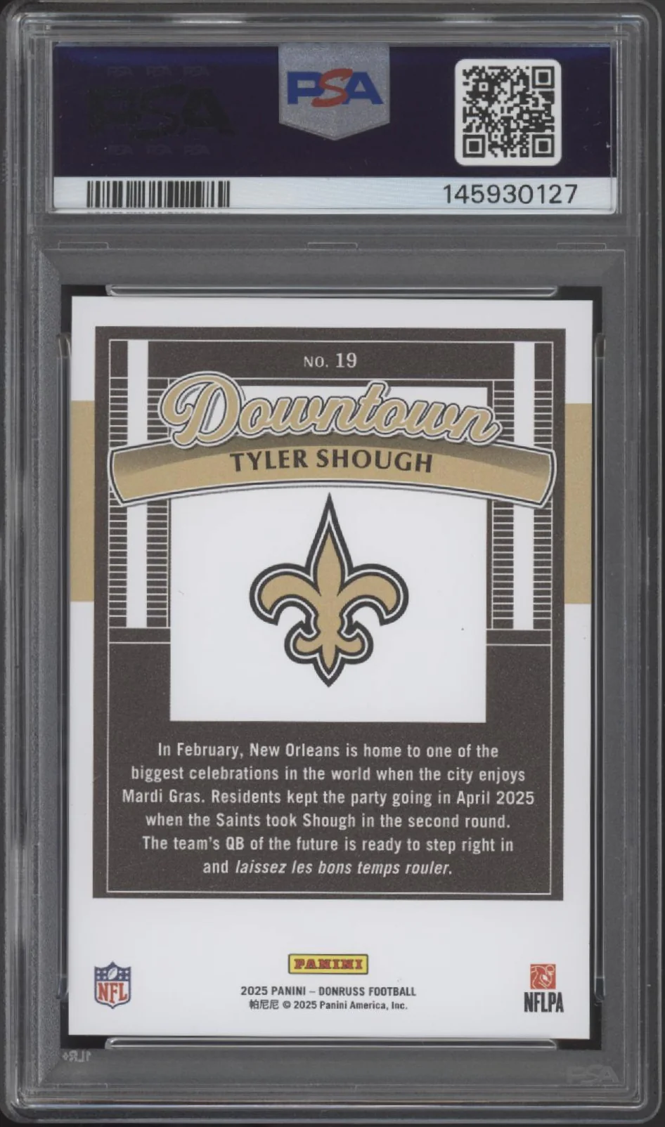 Tyler Shough 2025 Panini Donruss Downtown! RC #19 PSA 10 - Image 2