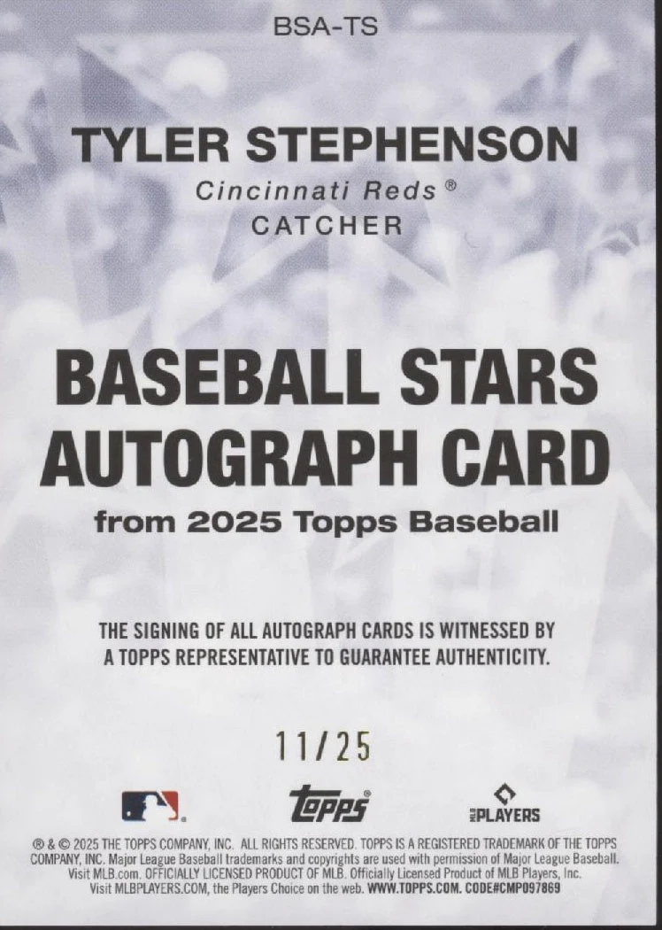 Tyler Stephenson 2025 Topps Series 1 Baseball Stars Orange Auto 11/25 #BSA-TS - Image 2