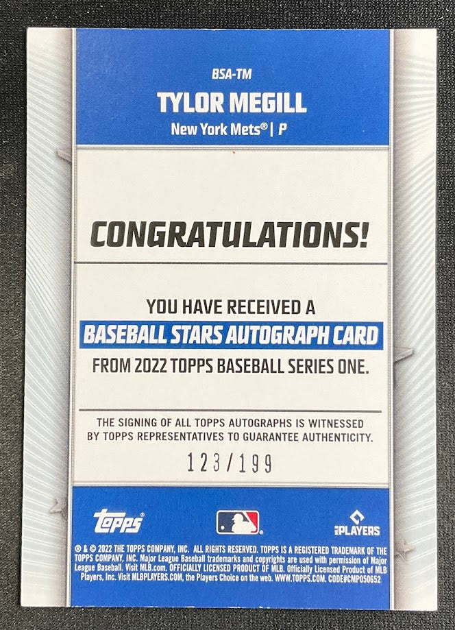 Tylor Megill 2022 Topps Stars RC Auto 123/199 #BSA-TM - Image 4