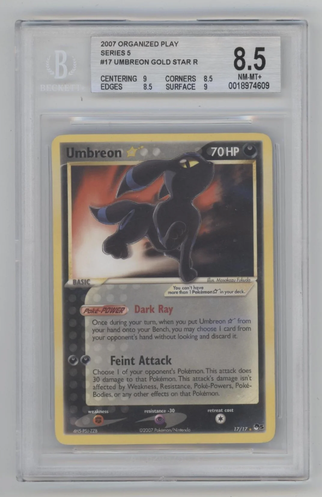 Umbreon Gold Star Pokemon Series 5 Organized Play #17 Beckett 8.5
