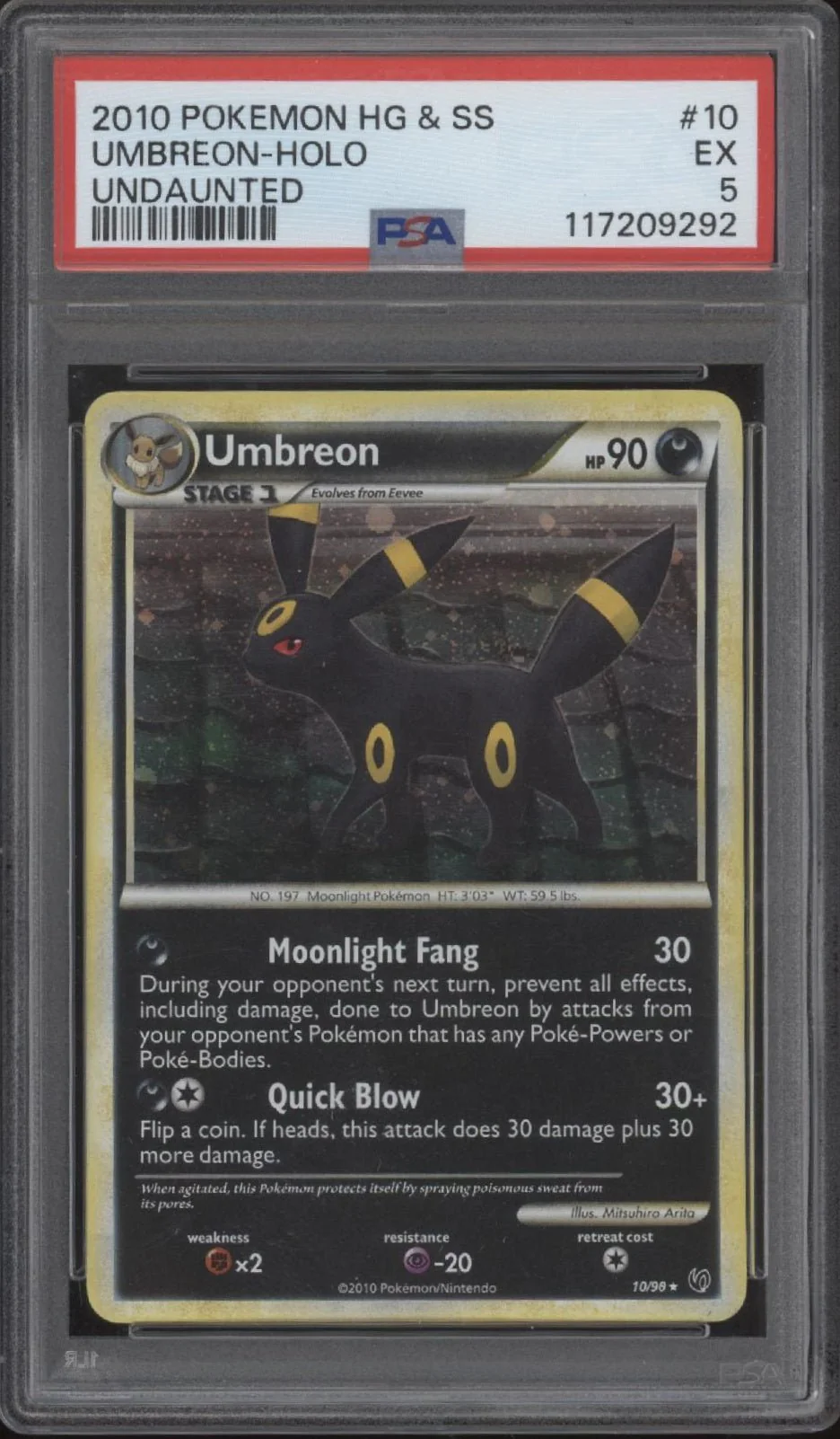 Umbreon Pokemon Heart Gold & Soul Silver Undaunted Holo #10 PSA 5