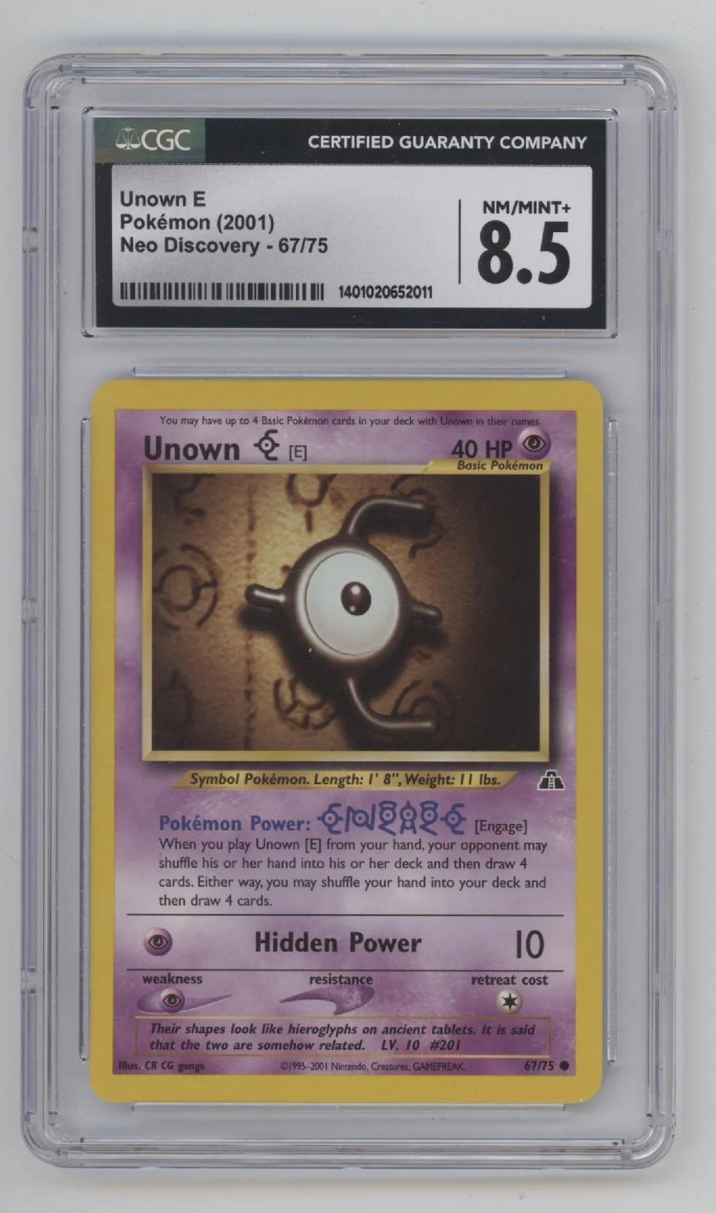 Unown E Pokemon Neo Discovery #67 CGC 8.5