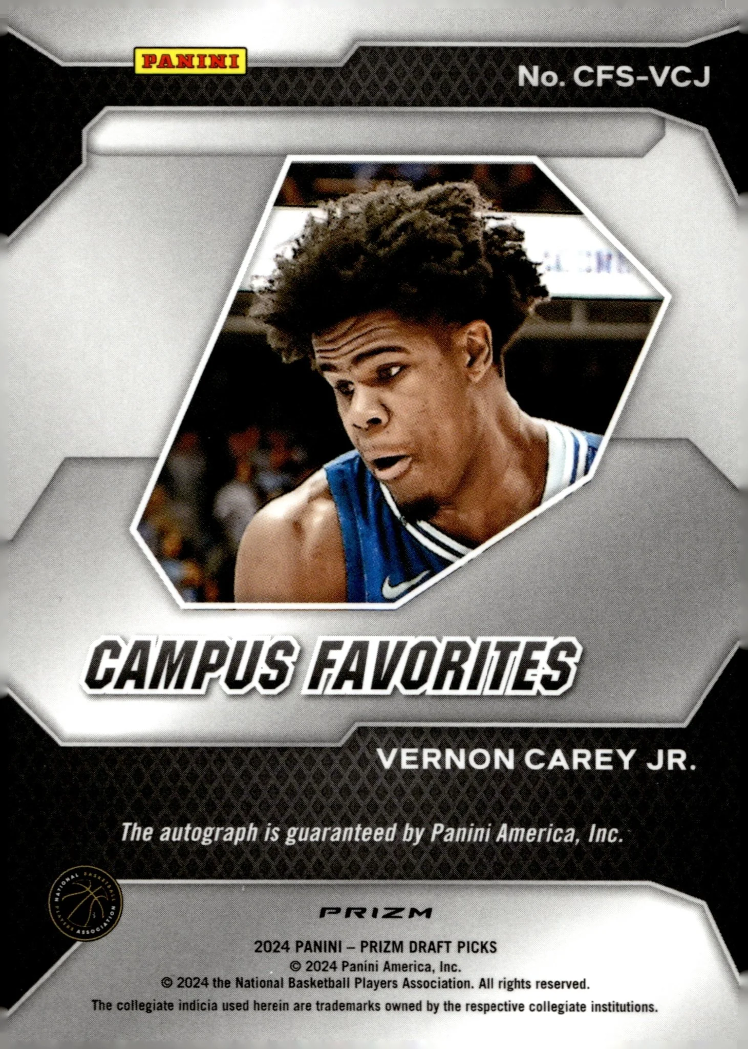Vernon Carey Jr. 2024 Prizm Draft Picks Campus Favorites Prizm Auto #CFS-VCJ - Image 2