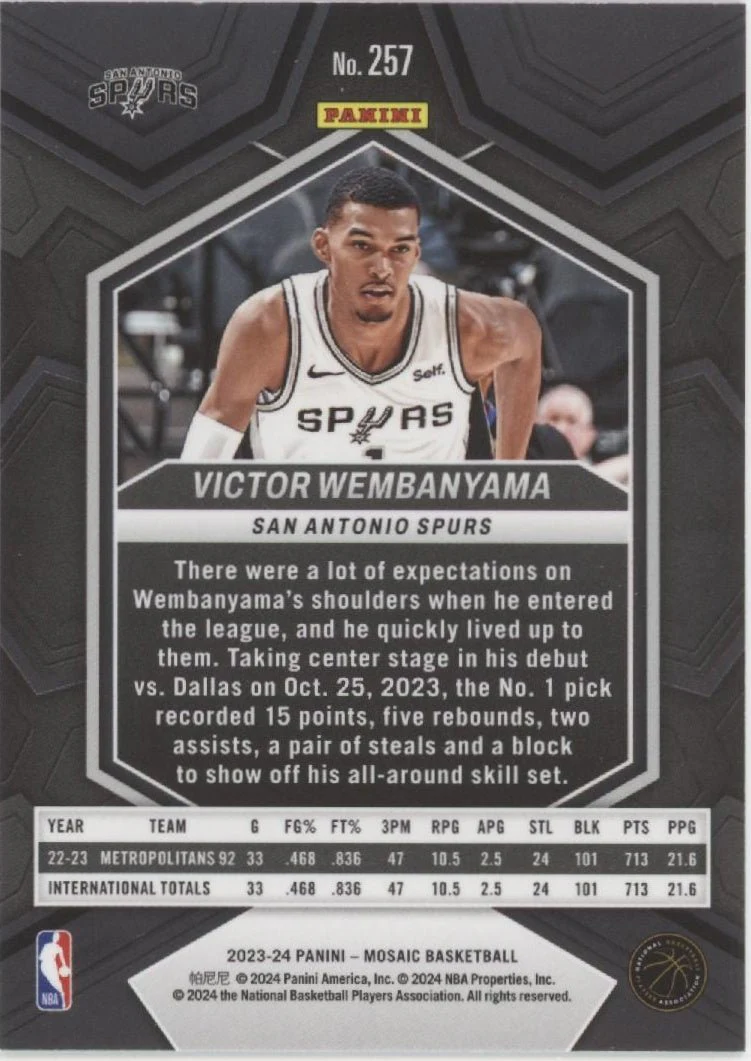 Victor Wembanyama 2023-24 Panini Mosaic NBA Debut RC #257 #2 - Image 2