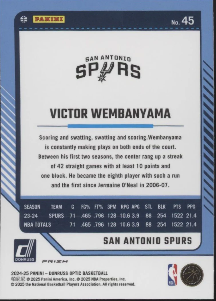 Victor Wembanyama 2024-25 Panini Donruss Optic Pink Hyper Prizm #45 #2 - Image 2