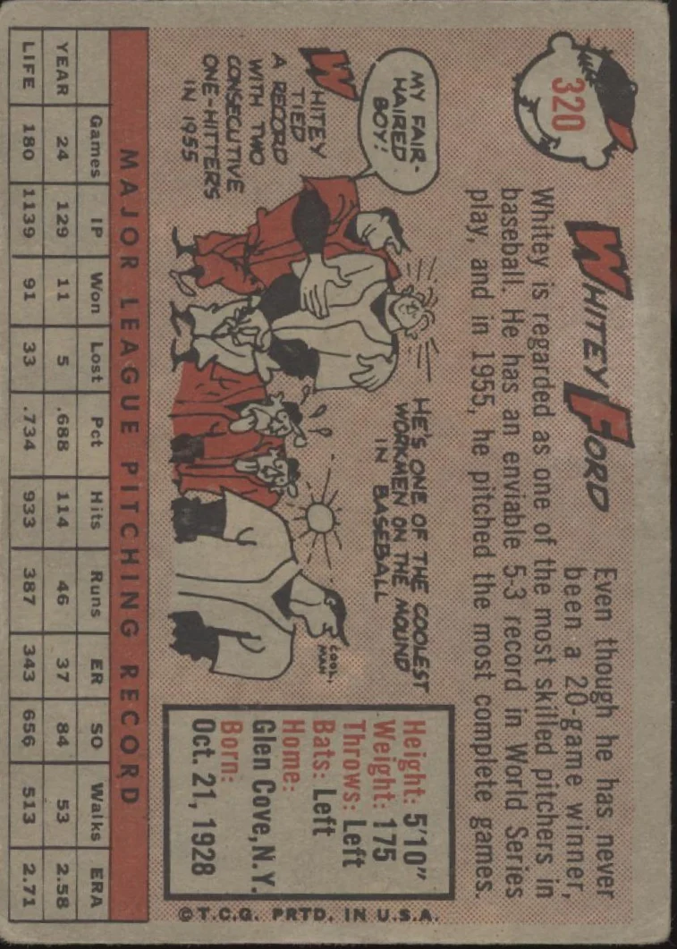 Whitey Ford 1958 Topps #320 New York Yankees GD - Image 2