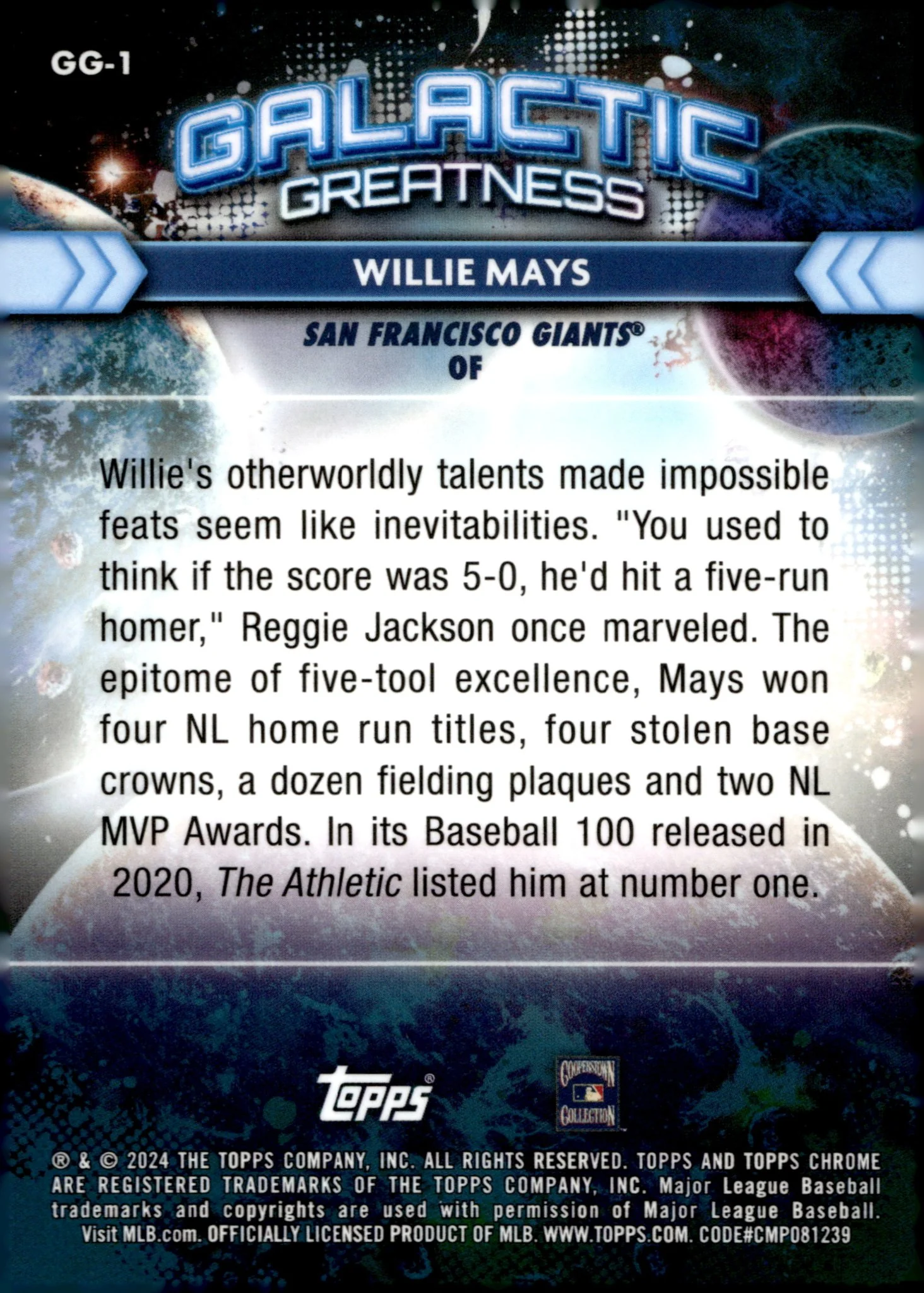 Willie Mays 2024 Topps Chrome Cosmic Galactic Greatness Refractor #GG-1 - Image 2