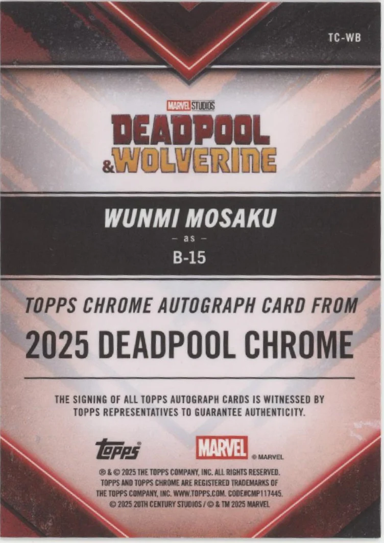Wunmi Mosaku as B-15 2025 Topps Chrome Deadpool Refractor Auto #TC-WB - Image 2
