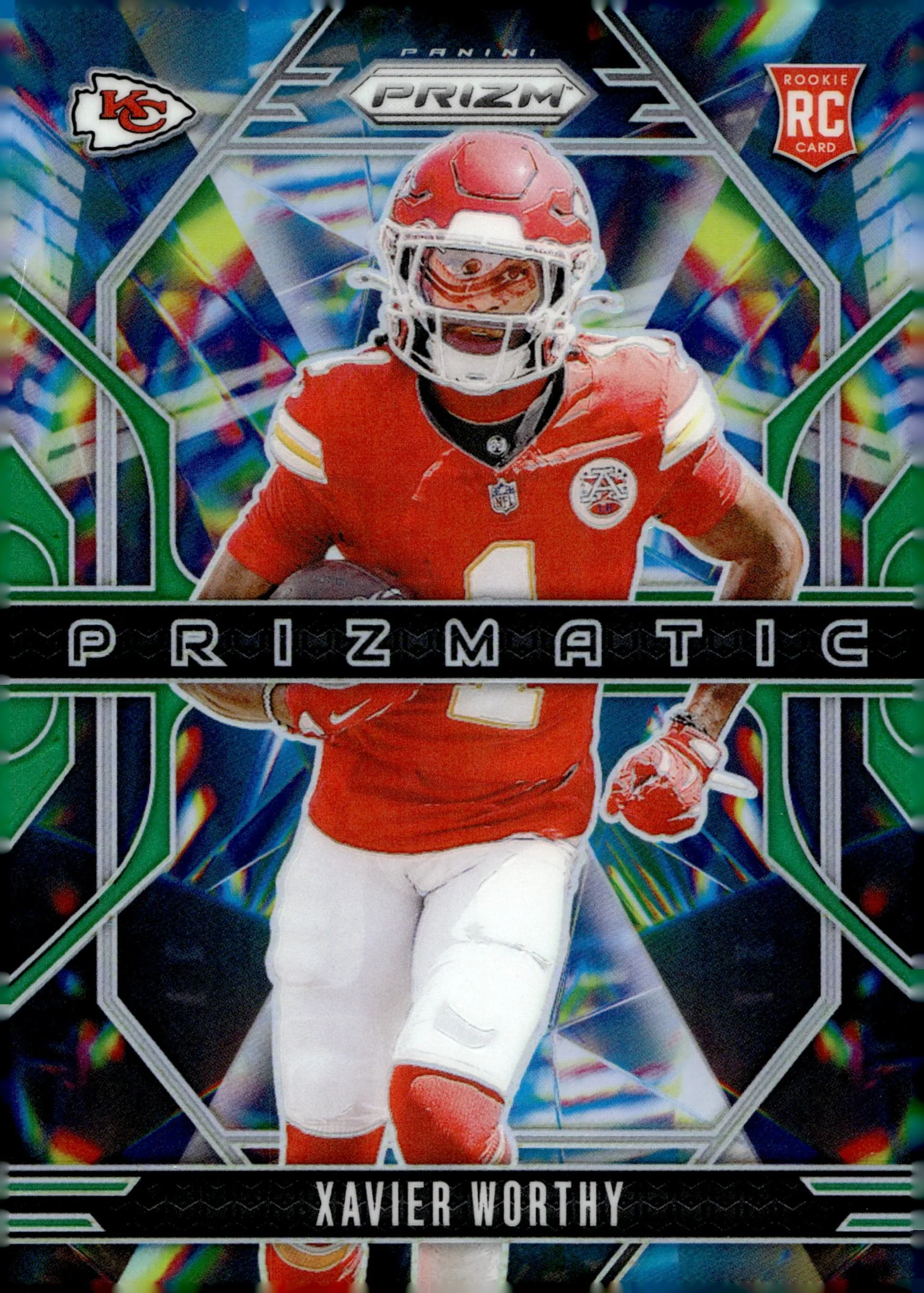 Xavier Worthy 2024 Panini Prizm Prizmatic Green Prizm RC #14