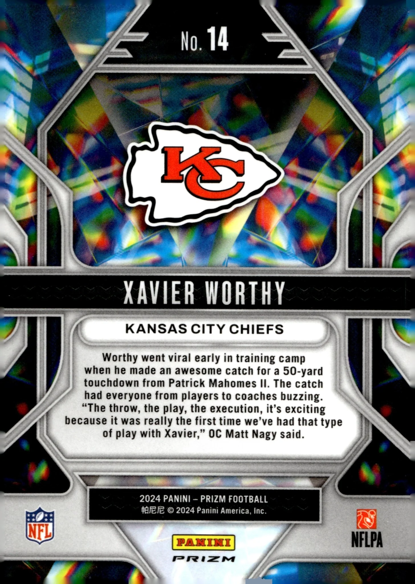 Xavier Worthy 2024 Panini Prizm Prizmatic Green Prizm RC #14 - Image 2