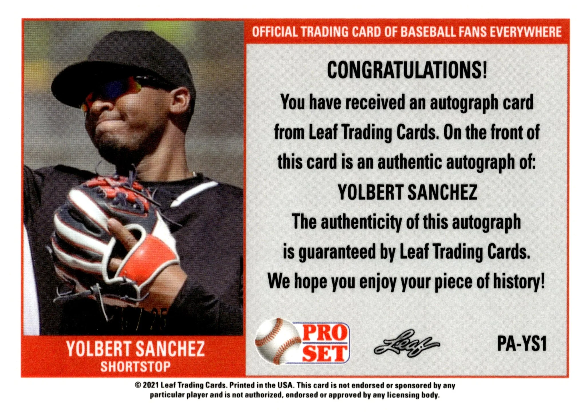 Yolbert Sanchez 2021 Leaf Pro Set Purple Refractor Auto 6/25 #PA-YS1 - Image 2