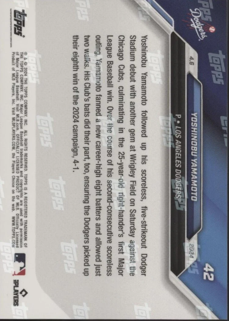 Yoshinobu Yamamoto 2024 Topps Now RC #42 #1 - Image 2