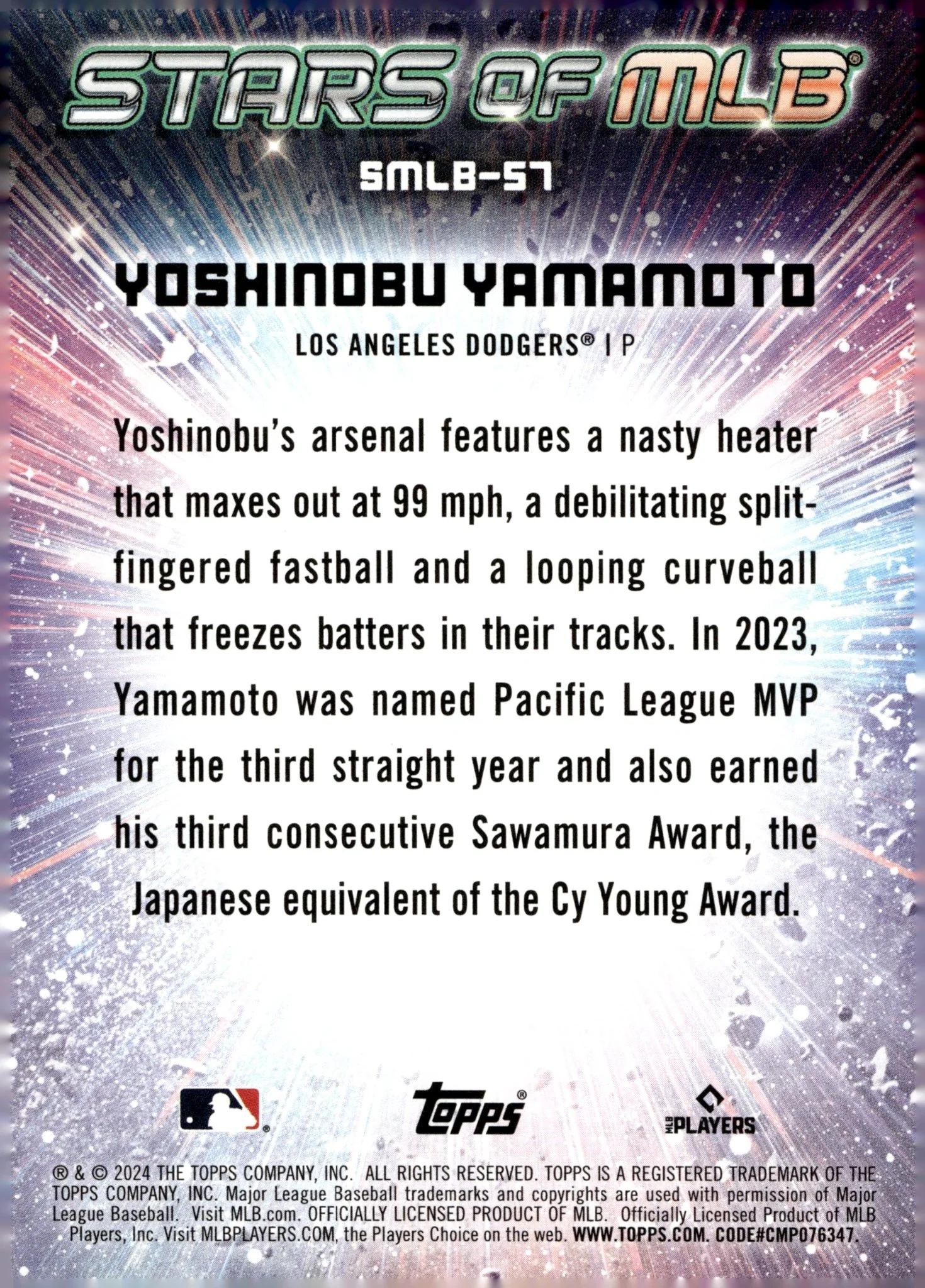 Yoshinobu Yamamoto 2024 Topps Stars of MLB #SMLB-57 - Image 2
