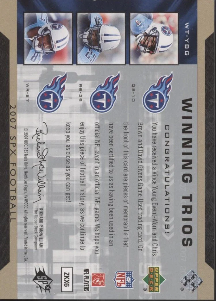 Young / Brown / Given 2007 Upper Deck SPX Winning Trios Swatches #WT-YBH - Image 2