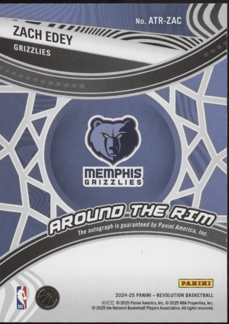 Zach Edey 2024-25 Panini Revolution Around the Rim RC Auto #ATR-ZAC - Image 2