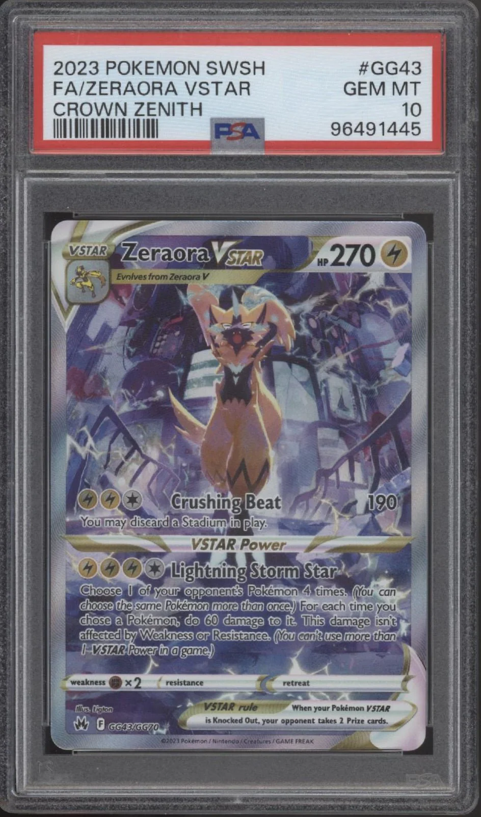 Zeraora VSTAR Pokemon Crown Zenith Full Art #GG43 PSA 10