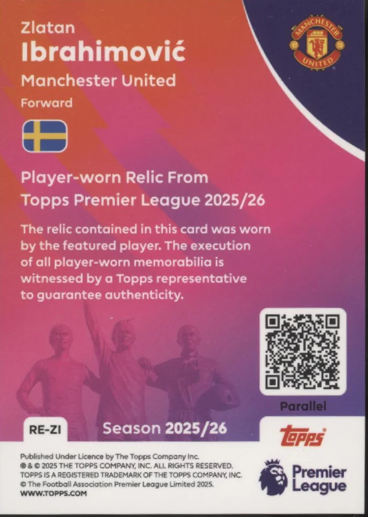 Zlatan Ibrahimovic 2025-26 Topps Premier League Black & White Holo Swatch #RE-ZI - Image 2
